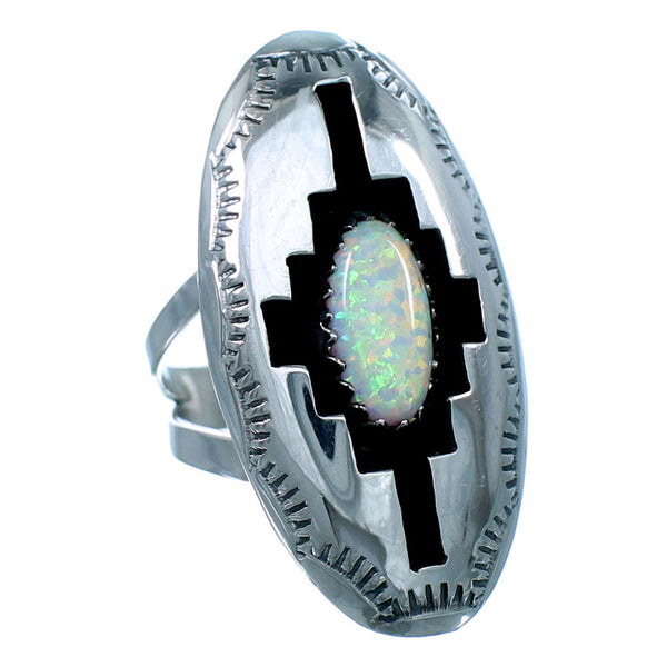 Sterling Silver Opal Native American Ring Size 6-1/4 JX130533